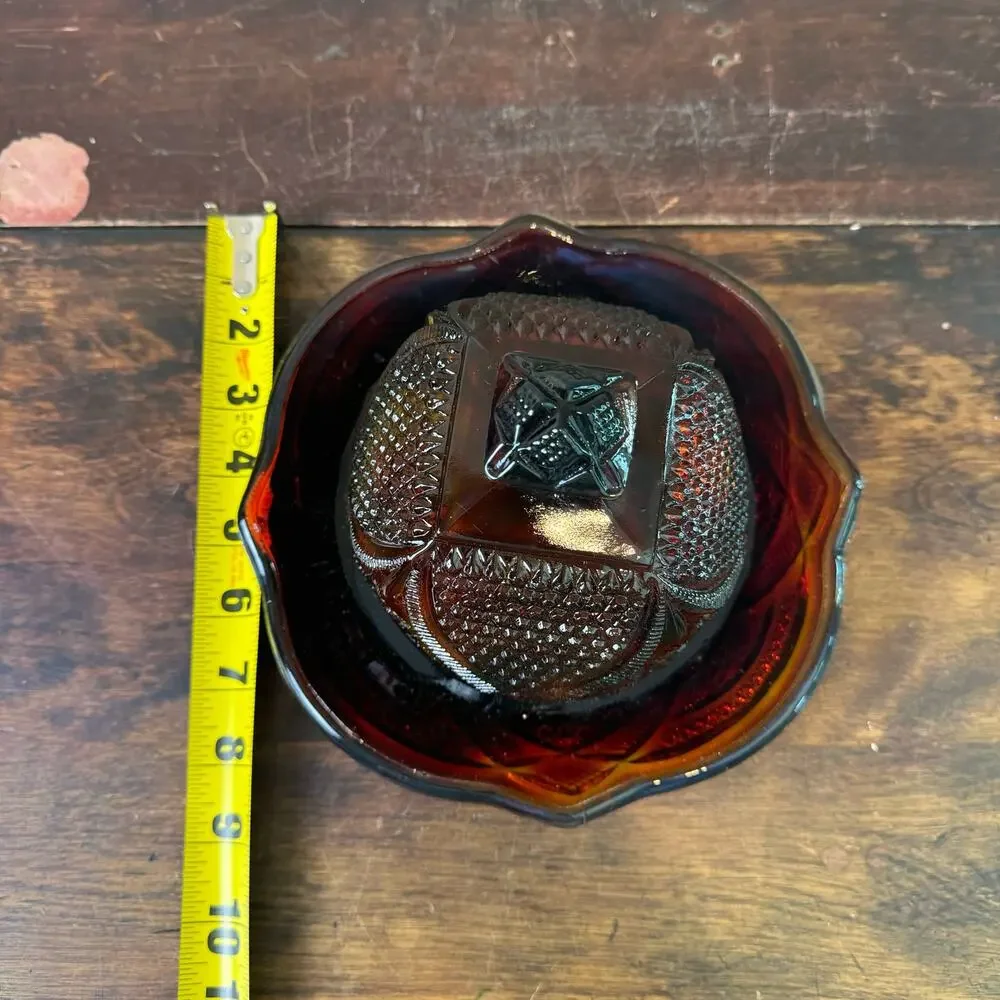 Vintage Depression Pressed Red Cadmium Glass Covered Butter Dish GLOWS